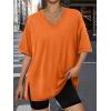 image:imageTrendy Queen Plus Size Oversized VNeck Tshirt Breathable Elastic Fabric Tunic for Workout Gym Casual Homing WearOrange