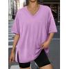 image:imageTrendy Queen Plus Size Oversized VNeck Tshirt Breathable Elastic Fabric Tunic for Workout Gym Casual Homing WearPurple