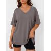 image:imageTrendy Queen Plus Size Oversized VNeck Tshirt Breathable Elastic Fabric Tunic for Workout Gym Casual Homing WearTaupe