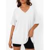 image:imageTrendy Queen Plus Size Oversized VNeck Tshirt Breathable Elastic Fabric Tunic for Workout Gym Casual Homing WearWhite