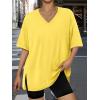 image:imageTrendy Queen Plus Size Oversized VNeck Tshirt Breathable Elastic Fabric Tunic for Workout Gym Casual Homing WearYellow