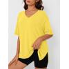 image:imageTrendy Queen Plus Size Oversized VNeck Tshirt Breathable Elastic Fabric Tunic for Workout Gym Casual Homing WearYellow