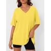 image:imageTrendy Queen Plus Size Oversized VNeck Tshirt Breathable Elastic Fabric Tunic for Workout Gym Casual Homing WearYellow