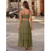 image:imageTrendy Queen Vacation Outfits Long Skirts for Women Boho Maxi Skirt Elastic High Waist Dress with Pockets FashionArmygreen