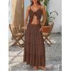 image:imageTrendy Queen Vacation Outfits Long Skirts for Women Boho Maxi Skirt Elastic High Waist Dress with Pockets FashionBrown