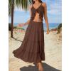 image:imageTrendy Queen Vacation Outfits Long Skirts for Women Boho Maxi Skirt Elastic High Waist Dress with Pockets FashionBrown