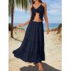 image:imageTrendy Queen Vacation Outfits Long Skirts for Women Boho Maxi Skirt Elastic High Waist Dress with Pockets FashionNavy