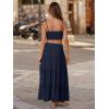 image:imageTrendy Queen Vacation Outfits Long Skirts for Women Boho Maxi Skirt Elastic High Waist Dress with Pockets FashionNavy