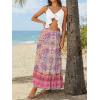 image:imageTrendy Queen Vacation Outfits Long Skirts for Women Boho Maxi Skirt Elastic High Waist Dress with Pockets FashionPinkandpurplefloralprint