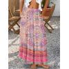 image:imageTrendy Queen Vacation Outfits Long Skirts for Women Boho Maxi Skirt Elastic High Waist Dress with Pockets FashionPinkandpurplefloralprint