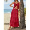 image:imageTrendy Queen Vacation Outfits Long Skirts for Women Boho Maxi Skirt Elastic High Waist Dress with Pockets FashionRed