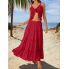 image:imageTrendy Queen Vacation Outfits Long Skirts for Women Boho Maxi Skirt Elastic High Waist Dress with Pockets FashionRed