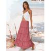 image:imageTrendy Queen Vacation Outfits Long Skirts for Women Boho Maxi Skirt Elastic High Waist Dress with Pockets FashionRed Plaid