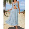 image:imageTrendy Queen Vacation Outfits Long Skirts for Women Boho Maxi Skirt Elastic High Waist Dress with Pockets FashionSkyblue
