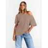 image:imageTrendy Queen Womens Off The Shoulder Tops Oversized TShirts Short Sleeve Tees Summer 2026 Casual Spring ClothesKhaki
