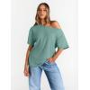 image:imageTrendy Queen Womens Off The Shoulder Tops Oversized TShirts Short Sleeve Tees Summer 2026 Casual Spring ClothesLightgreen