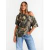 image:imageTrendy Queen Womens Off The Shoulder Tops Oversized TShirts Short Sleeve Tees Summer 2026 Casual Spring ClothesPrinteddarkgreen