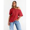image:imageTrendy Queen Womens Off The Shoulder Tops Oversized TShirts Short Sleeve Tees Summer 2026 Casual Spring ClothesRed
