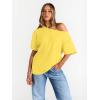image:imageTrendy Queen Womens Off The Shoulder Tops Oversized TShirts Short Sleeve Tees Summer 2026 Casual Spring ClothesYellow