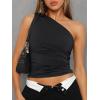 image:imageTrendy Queen Womens One Shoulder Tops  Asymmetrical Sleeveless Crop Tops Sexy Going Out amp Workout Shirts for WomenBlack