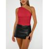 image:imageTrendy Queen Womens One Shoulder Tops  Asymmetrical Sleeveless Crop Tops Sexy Going Out amp Workout Shirts for WomenRed