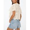 image:imageTrendy Queen Womens Summer Tops Cute Boho Blouses Beach Vacation Spring Outfits 2026 Tie Front Eyelet Embroidered ClothesApricot
