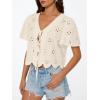image:imageTrendy Queen Womens Summer Tops Cute Boho Blouses Beach Vacation Spring Outfits 2026 Tie Front Eyelet Embroidered ClothesApricot