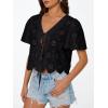 image:imageTrendy Queen Womens Summer Tops Cute Boho Blouses Beach Vacation Spring Outfits 2026 Tie Front Eyelet Embroidered ClothesBlack
