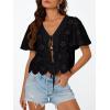 image:imageTrendy Queen Womens Summer Tops Cute Boho Blouses Beach Vacation Spring Outfits 2026 Tie Front Eyelet Embroidered ClothesBlack
