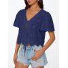 image:imageTrendy Queen Womens Summer Tops Cute Boho Blouses Beach Vacation Spring Outfits 2026 Tie Front Eyelet Embroidered ClothesDark Blue