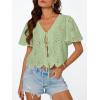 image:imageTrendy Queen Womens Summer Tops Cute Boho Blouses Beach Vacation Spring Outfits 2026 Tie Front Eyelet Embroidered ClothesLight Green