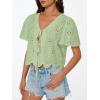 image:imageTrendy Queen Womens Summer Tops Cute Boho Blouses Beach Vacation Spring Outfits 2026 Tie Front Eyelet Embroidered ClothesLight Green