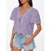 image:imageTrendy Queen Womens Summer Tops Cute Boho Blouses Beach Vacation Spring Outfits 2026 Tie Front Eyelet Embroidered ClothesLight Purple