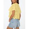 image:imageTrendy Queen Womens Summer Tops Cute Boho Blouses Beach Vacation Spring Outfits 2026 Tie Front Eyelet Embroidered ClothesLight Yellow