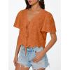 image:imageTrendy Queen Womens Summer Tops Cute Boho Blouses Beach Vacation Spring Outfits 2026 Tie Front Eyelet Embroidered ClothesOrange