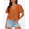 image:imageTrendy Queen Womens Summer Tops Cute Boho Blouses Beach Vacation Spring Outfits 2026 Tie Front Eyelet Embroidered ClothesOrange