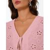 image:imageTrendy Queen Womens Summer Tops Cute Boho Blouses Beach Vacation Spring Outfits 2026 Tie Front Eyelet Embroidered ClothesPink