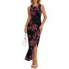 image:imageTrendy Queen Bodycon Maxi Dress Womens Sleeveless Floral Print Fitted Party Club Ruched Dresses with Side SlitBlack