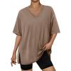 image:imageTrendy Queen Plus Size Oversized VNeck Tshirt Breathable Elastic Fabric Tunic for Workout Gym Casual Homing WearBrown