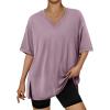 image:imageTrendy Queen Plus Size Oversized VNeck Tshirt Breathable Elastic Fabric Tunic for Workout Gym Casual Homing WearDark Pink