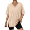 image:imageTrendy Queen Plus Size Oversized VNeck Tshirt Breathable Elastic Fabric Tunic for Workout Gym Casual Homing WearLight Khaki