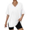 image:imageTrendy Queen Plus Size Oversized VNeck Tshirt Breathable Elastic Fabric Tunic for Workout Gym Casual Homing WearWhite
