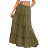 image:imageTrendy Queen Vacation Outfits Long Skirts for Women Boho Maxi Skirt Elastic High Waist Dress with Pockets FashionArmygreen