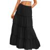 image:imageTrendy Queen Vacation Outfits Long Skirts for Women Boho Maxi Skirt Elastic High Waist Dress with Pockets FashionBlack