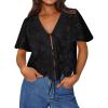 image:imageTrendy Queen Womens Summer Tops Cute Boho Blouses Beach Vacation Spring Outfits 2026 Tie Front Eyelet Embroidered ClothesBlack