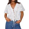 image:imageTrendy Queen Womens Summer Tops Cute Boho Blouses Beach Vacation Spring Outfits 2026 Tie Front Eyelet Embroidered ClothesWhite