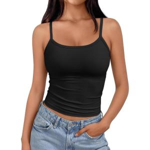 image:imageTrendy Queen Spaghetti Strap Crop Tank Tops for Women Cute Summer Camisoles for Teens Fitted Basic Layering Cami UndershirtsBlack