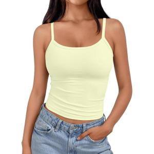 image:imageTrendy Queen Spaghetti Strap Crop Tank Tops for Women Cute Summer Camisoles for Teens Fitted Basic Layering Cami UndershirtsButteryellow