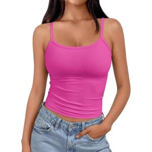 image:imageTrendy Queen Spaghetti Strap Crop Tank Tops for Women Cute Summer Camisoles for Teens Fitted Basic Layering Cami UndershirtsHotpink