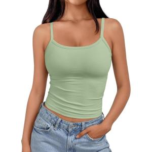 image:imageTrendy Queen Spaghetti Strap Crop Tank Tops for Women Cute Summer Camisoles for Teens Fitted Basic Layering Cami UndershirtsLightgreen